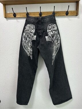 Disclosure Y2K Angel Wing Wide Leg Jeans Size 3/26 – Black